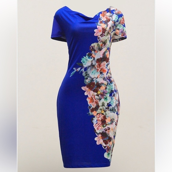 Yumi Printed Jersey Cowl Neck Dress Sz 10 US - Picture 1 of 5